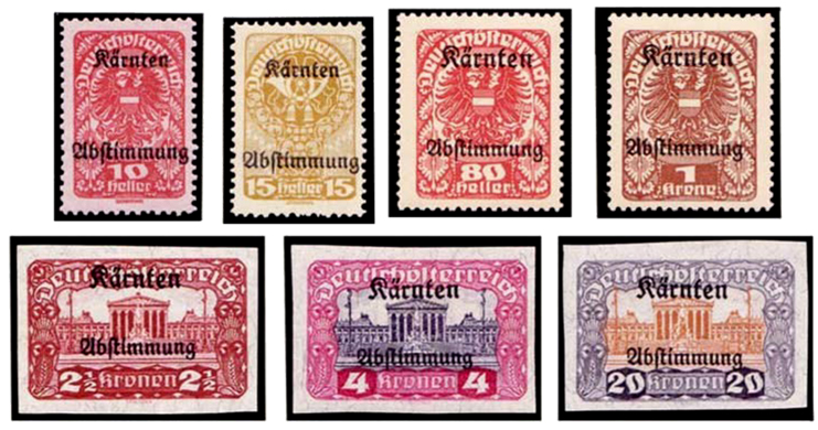 Austrian stamps with Carinthia Plebiscite overprint