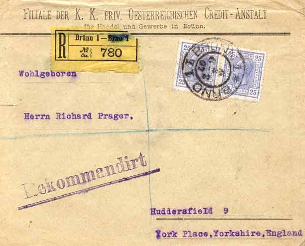 Bruenn to Huddersfield, 6.8.1907 front